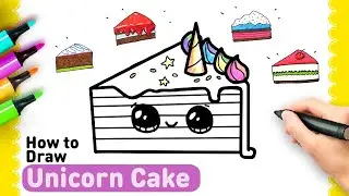 Как нарисовать радужный торт единорог | Рисунок - Раскраска How to Draw a Unicorn Rainbow Cake Slice