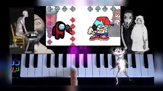 Mini Crewmate Kills 8 Friday Night Funkin' Characters / Among Us meme / ONE FINGER piano and voices