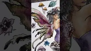 🧚🏽‍♀️🌸🍄 Fairy Granulating Watercolor & Ink (Timelapse) #shortsart