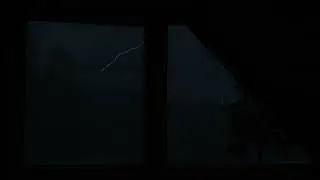 Outside the window, heavy rain and thunder - Hide behind the window to hear the rain pouring down