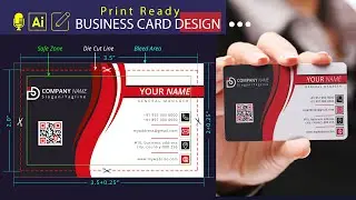 Print Ready Business Card Design in Illustrator | Create visiting card die cut line & bleed section