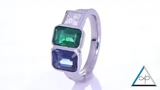 Green Sapphire, Blue Sapphire And A Diamond Placed On A Silver Ring | Prakash Gems