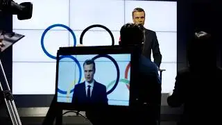 No Copyright Olympics spokesman in a television show | Stock Footage Video