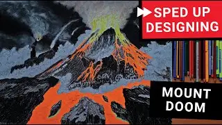 ⏩MOUNT DOOM(14) How to color erupting volcano with pencils, neon markers. Coloring book design, LOTR