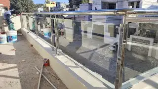 Stainless Steel Glass Railing Full Installation Process | how to make steel glass railing design