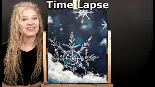 How to Draw and Paint Winter SNOWFLAKES - Time Lapse - Easy Fun Beginner Acrylic Painting Lesson