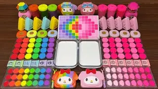 PINK vs RAINBOW MELODY I Mixing Random into Glossy Slime I Satisfying Slime 