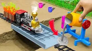 DIY tractor making mini Concrete bridge | Concrete Bridge Model Building | Miniature Construction