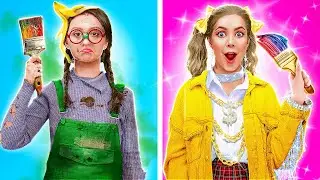 REICH vs. PLEITE KUNST🎨 Wer fertig wird, gewinnt! Ohne Augen vs. Ohne Hände Mal-Challenge auf 123GO!