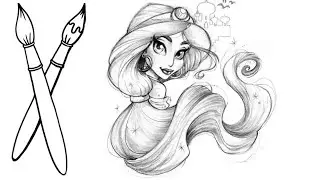 Как нарисовать Жасмин из мультики Алладин. How to draw Jasmine from the cartoon Aladdin. Жасмин.