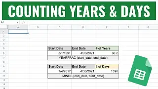 Counting Years and Days BETWEEN TWO DATES in Google Sheets