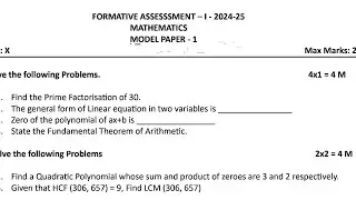 10th class maths fa1 question paper 2024-2025 ( model paper)