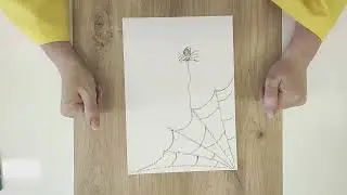 Паучок восковыми мелками и акварелью.
