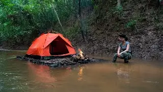 Solo Overnight Camping in my Island - Relaxing River Sound - Catch n Cook Catfish, Outdoor Tent