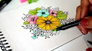 How to draw&make a basic Flower Arrangement & Floral Design Easy Step by Step Tutorial for Beginners