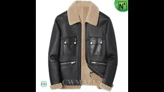 CWMALLS Men's Sheepskin Shearling Bomber Jacket CW823668