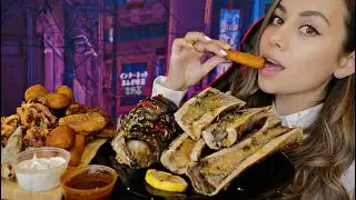ASMR Mukbang | Bone marrow 🧠🍖, salmon head 🐟, octopus 🐙, chicken wings | Eating