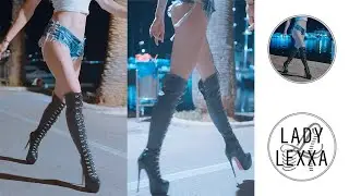 PUBLIC WALK IN JEANS SHORTS AND LEATHER OVERKNEE BOOTS BY TAJNA SHOES