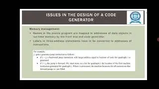 ISSUES IN THE DESIGN OF A CODE GENERATOR