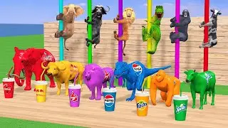 COLOUR 3D Choose Right Drink with Elephant Cow Gorilla Lion Buffalo T-Rex FOUNTAIN CROSSING ANIMAL