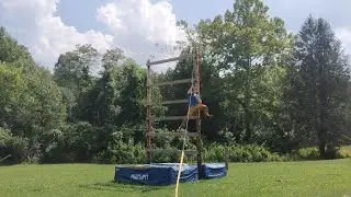Going down a zip line on my grapple