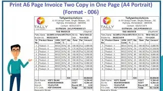 (Buy TDL Source Code) Format - 006 Print Two A6 Page Invoice in one A4 Page in Tally Prime