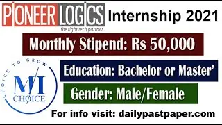 Pioneer Logic Internship 2021 |Paid Internship| Internship in Pakistan| Internship in Lahore