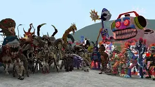 ALL ZOOCHOSIS MUTATED ANIMALS VS ALL FNAF 1-11 INTO THE PIT ANIMATRONICS In Garry's Mod!