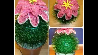 Кактус из бисера и пайеток. Мастер-класс. Часть 1/3.  // Cactus of beads and sequins. Master Class.