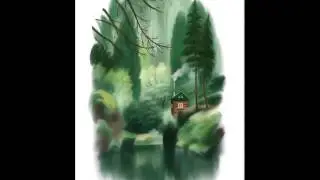 Little house in green - Landscape painting ipad pro - Isabella Koelman