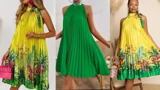How to make a Sleeveless Halter Neck Pleated Dress with Tie Collar