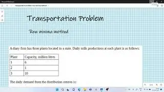 Transportation Problem Row Minima Method