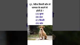 Q. रेबीज बिमारी कौन से जानवर के काटने से होती है ? 