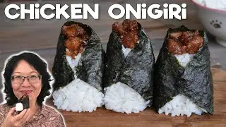 Onigiri with Karaage Chicken & Teriyaki Sauce 🍙 Japanese Rice Ball with Sweet & Salty fried chicken