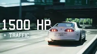 ILLEGAL STREET RACE w/1500hp SUPRA on SHUTOKO + TRAFFIC
