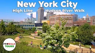 NYC High Line & Hudson River Walk - 4K with Captions