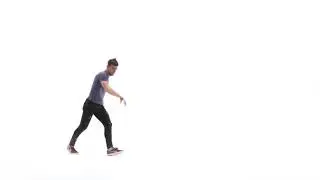 Man Is Dancing Breakdance on the White Background in Simple Grey T-shirt and Grey Jeans | Stock ...
