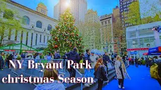 Bryant Park christmas Season New York city walking tour 4k