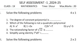 9th class maths fa1 question paper with answers 2024-2025