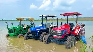 Washing My 4x4 Tractors in Pond with Fun 4wd Mahindra Arjun NOVO 605 New Holland3630 John Deere 5050