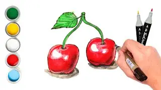 Как нарисовать вишню. How to draw cherries