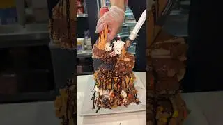 The NUTELLA PEANUT BUTTER WAFFLE TOWER from Elm Street Diner in Stamford, CT! 🍫🧇🍨🤤 #DEVOURPOWER