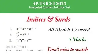 TS ICET 2024 || Indices & Surds || 5 Marks || Arithmetic Ability || All Models || Must Watch