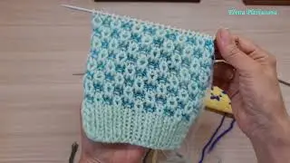 Необычное вязание спицами пряжей разной толщины.