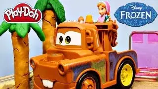 Disney FROZEN Elsa and Anna's Road Trip PLAY DOH Beach Elsa Pranks Princess Anna Part 3 Cars Mater