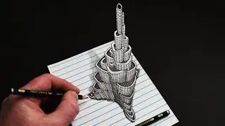 How to Draw Trick Art 3D Building on Line Paper