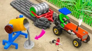 Diy tractor making asphalt road new technology | mini concrete mixer | @SanoCreator | @SunFarming