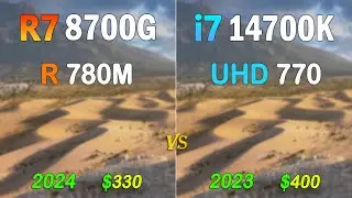 Ryzen 7 8700G (Radeon 780M) vs i7 14700K (UHD 770) - CPU's and iGPU's Benchmarks