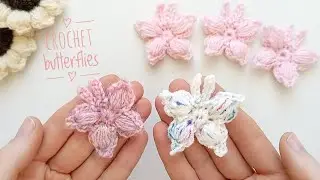 Вяжем миниатюрные бабочки 🩷🦋 крючком. МК. Легко, быстро и красиво 🧶 Crochet butterflies with 💞 (DIY)