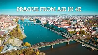 Prague and Vltava river from air in 4K